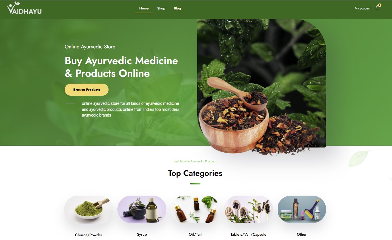 Vaidhayu Ayurvedic Store eCommerce Website Development